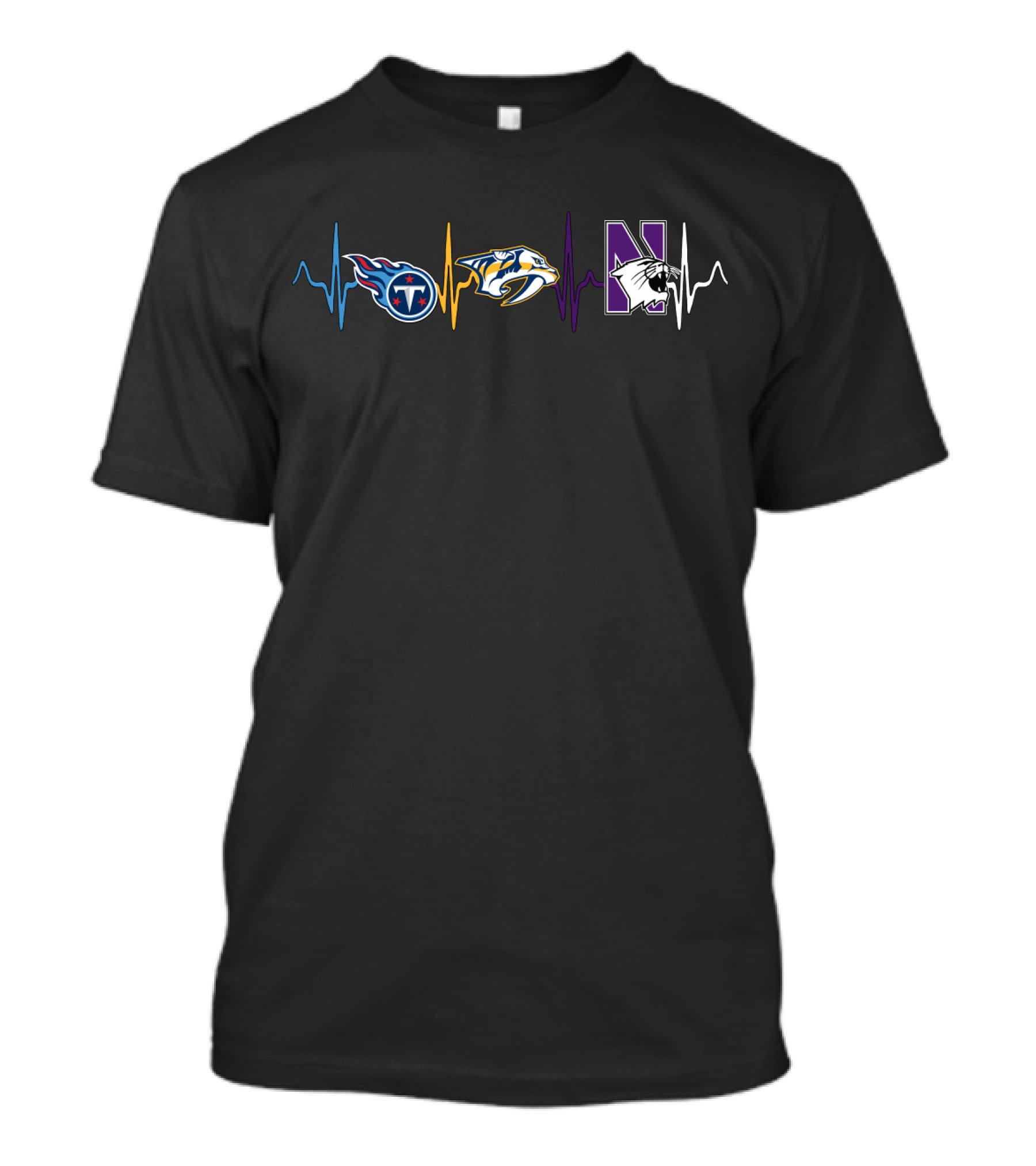 Tennessee Titans Nashville Predators Northwestern Wildcats Heartbeat T-Shirt