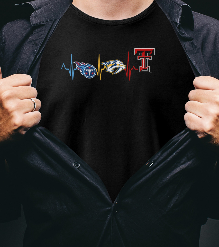 Tennessee Titans Nashville Predators Texas Tech Red Raiders Heartbeat T-Shirt