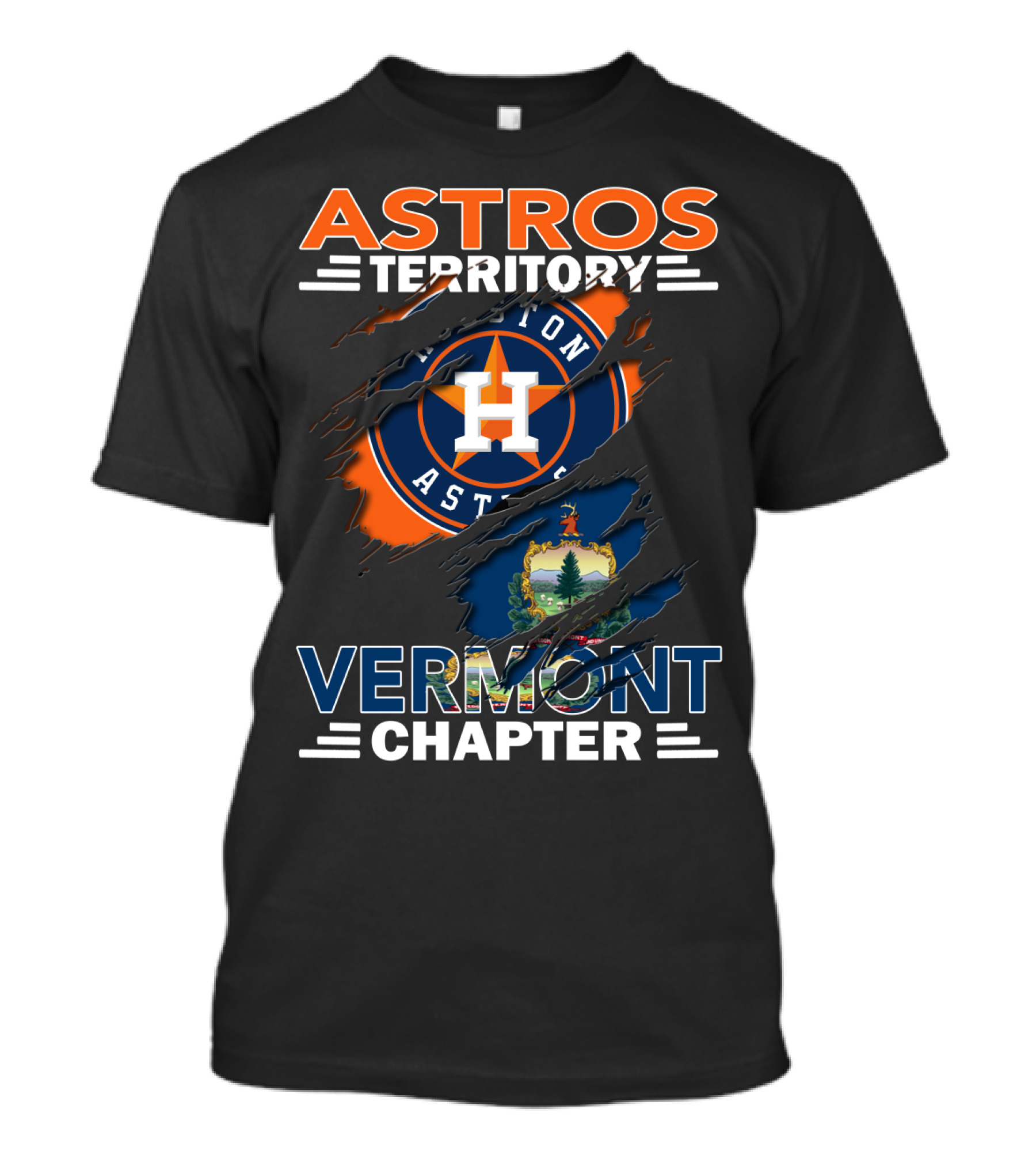 Astros Territory Vermont Chapter Houston Astros Logo Ripped Vermont State Emblem T-Shirt