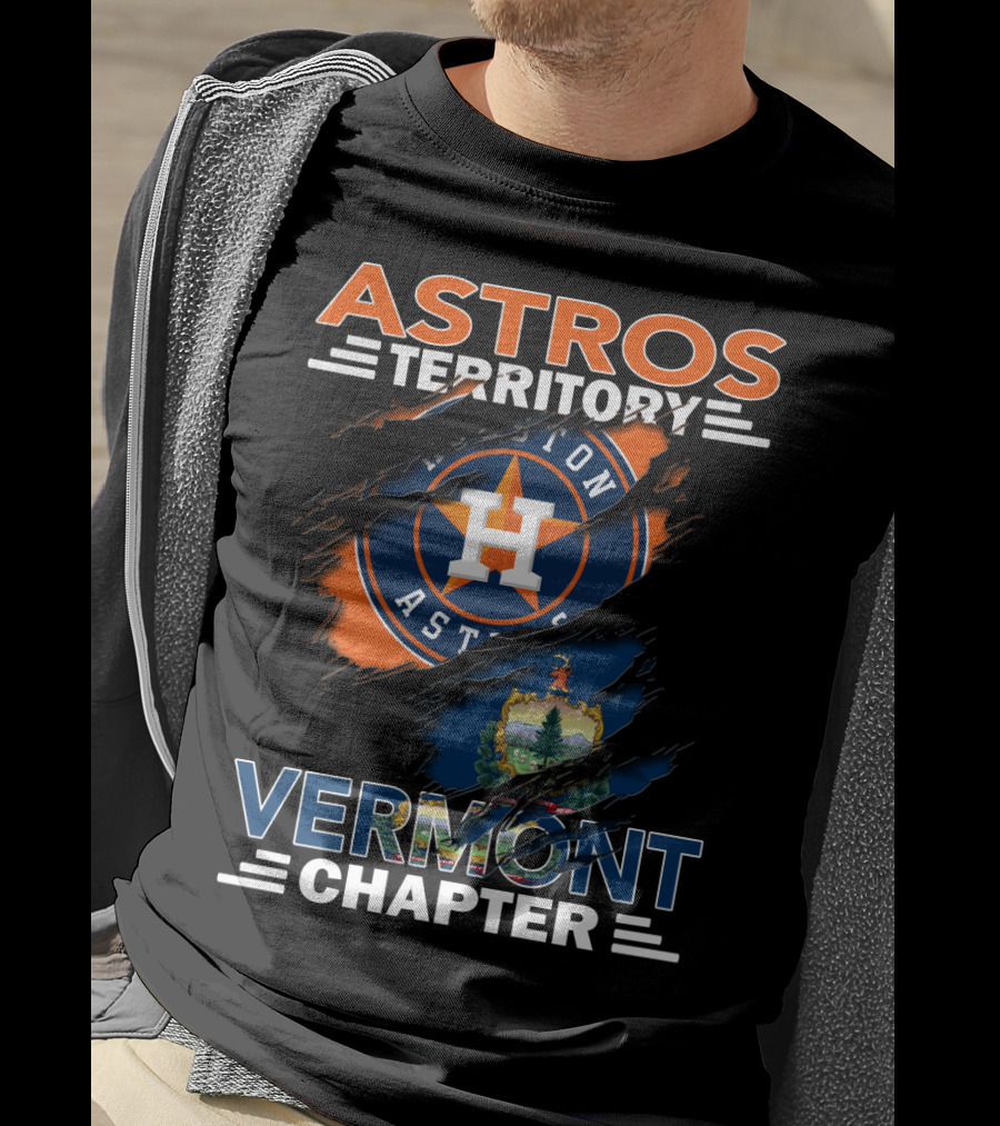 Astros Territory Vermont Chapter Houston Astros Logo Ripped Vermont State Emblem T-Shirt