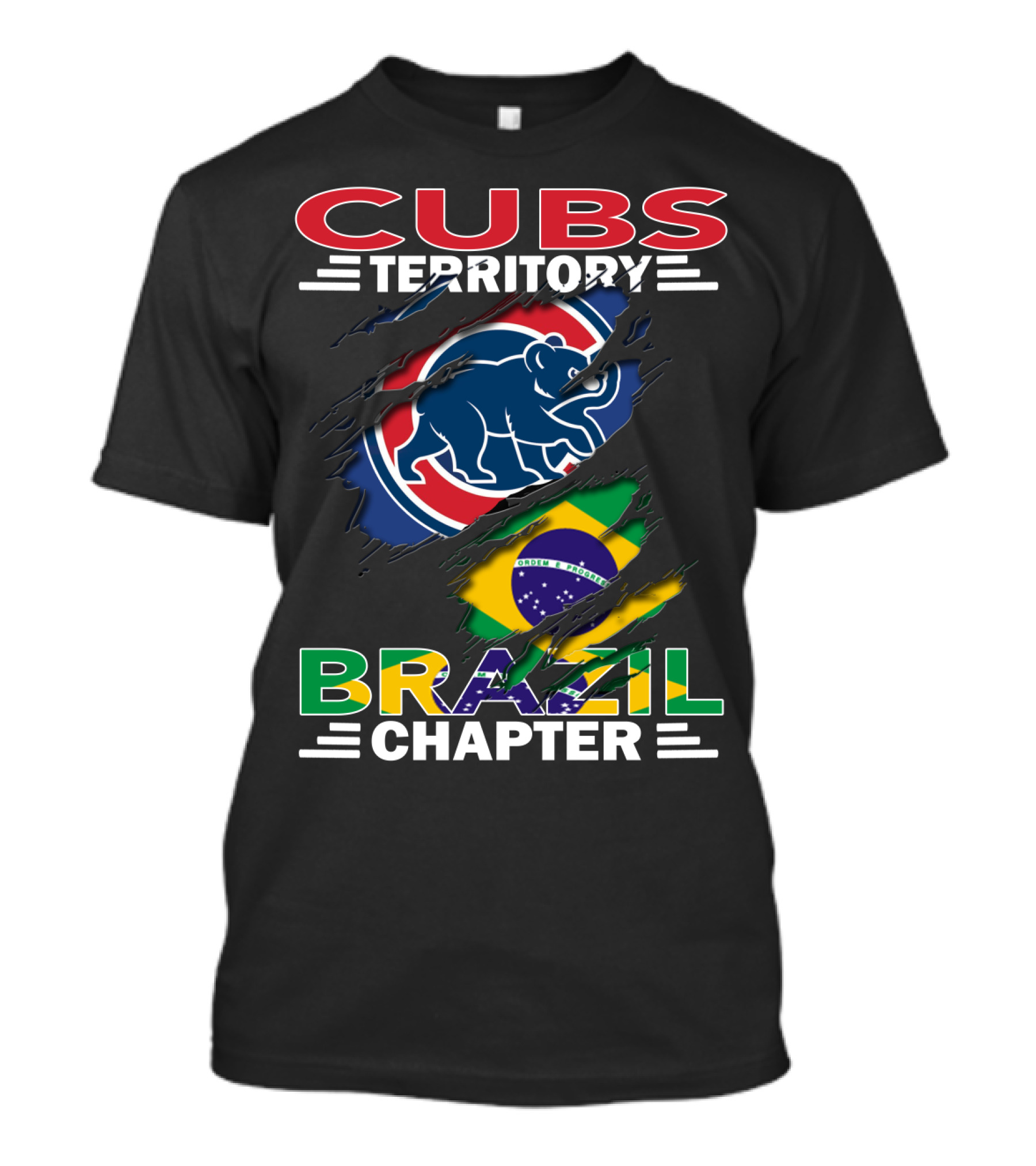 Cubs Territory Brazil Chapter Chicago Cubs Logo And Brazilian Flag T-Shirt