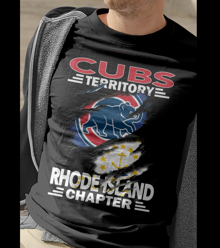 Cubs Territory Rhode Island Chapter Logo With Chicago Cubs And Rhode Island State Symbols T-Shirt