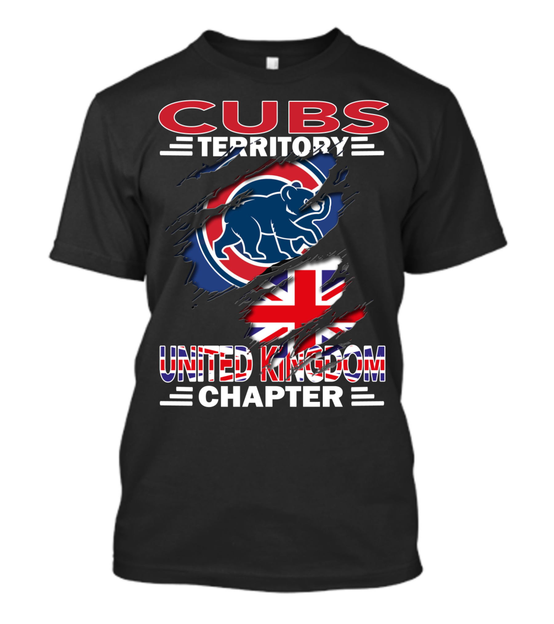 Cubs Territory United Kingdom Chapter Cubs Bear Logo With Union Jack Background T-Shirt