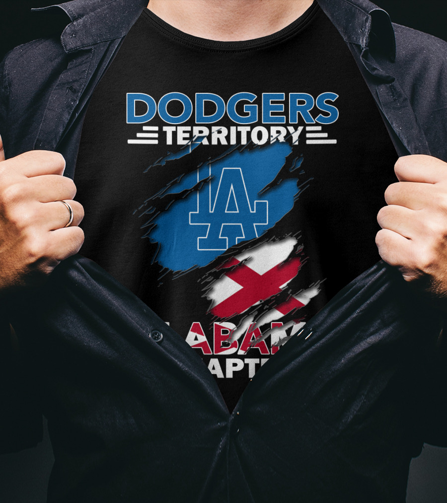 Dodgers Territory Alabama Chapter LA Logo Red X Flag T-Shirt