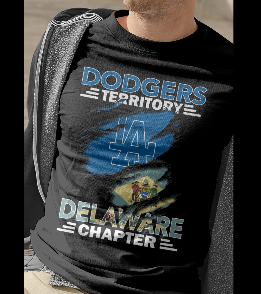 Dodgers Territory Delaware Chapter LA Dodgers Logo And Delaware State Flag T-Shirt