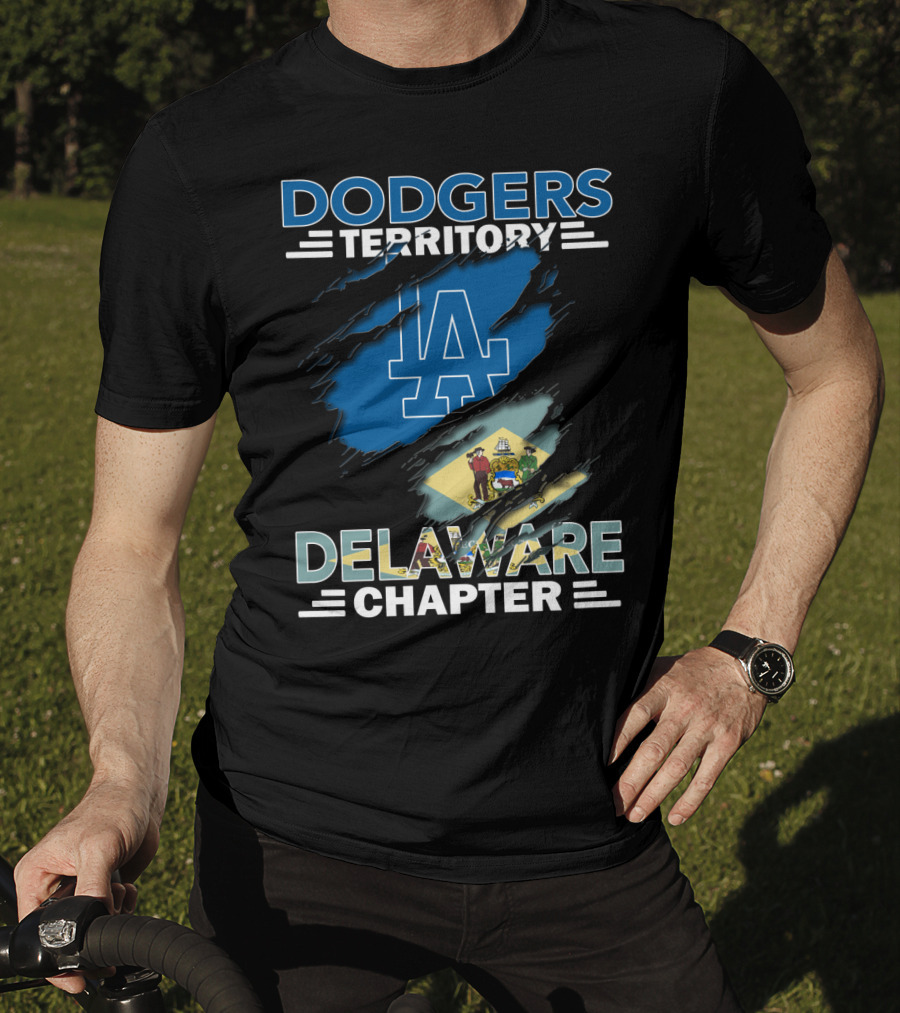 Dodgers Territory Delaware Chapter LA Dodgers Logo And Delaware State Flag T-Shirt