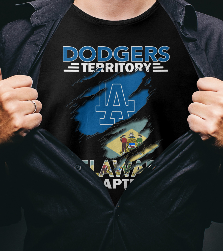 Dodgers Territory Delaware Chapter LA Dodgers Logo And Delaware State Flag T-Shirt