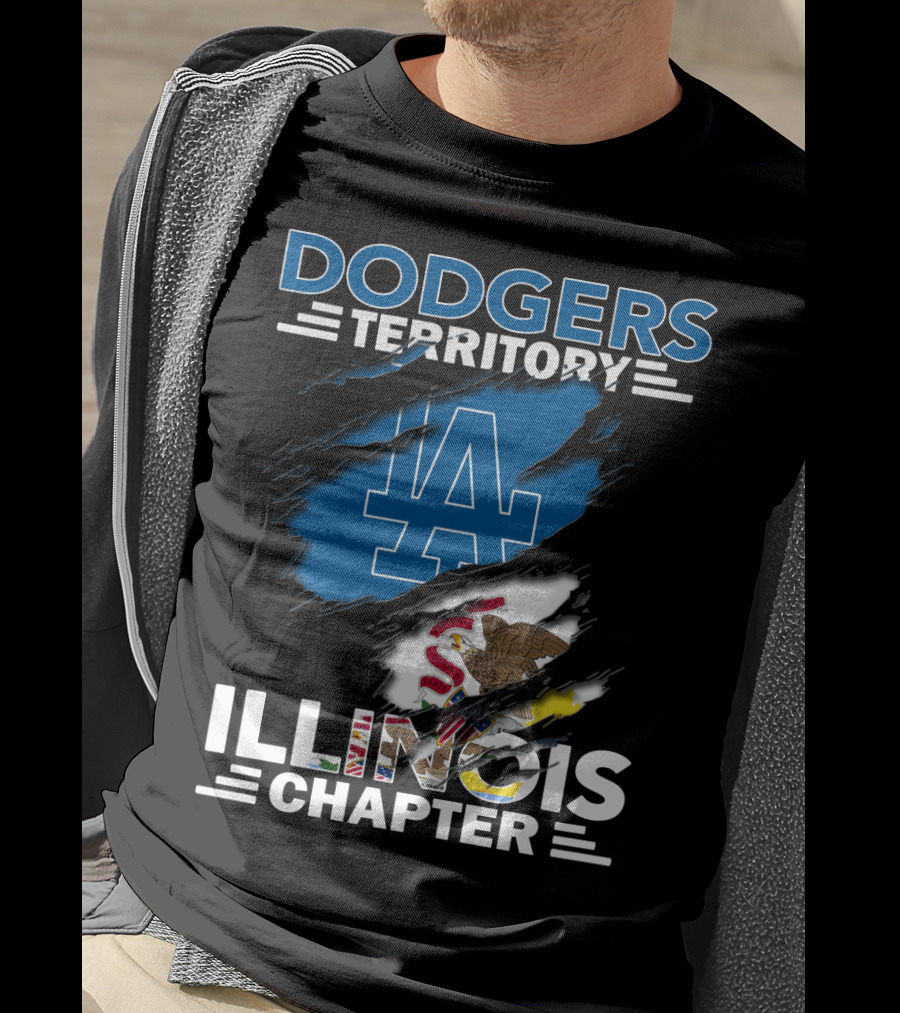 Dodgers Territory Illinois Chapter LA Logo And Illinois Flag Emblem T-Shirt
