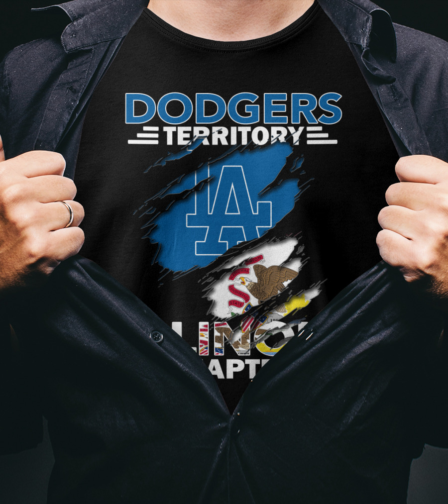 Dodgers Territory Illinois Chapter LA Logo And Illinois Flag Emblem T-Shirt