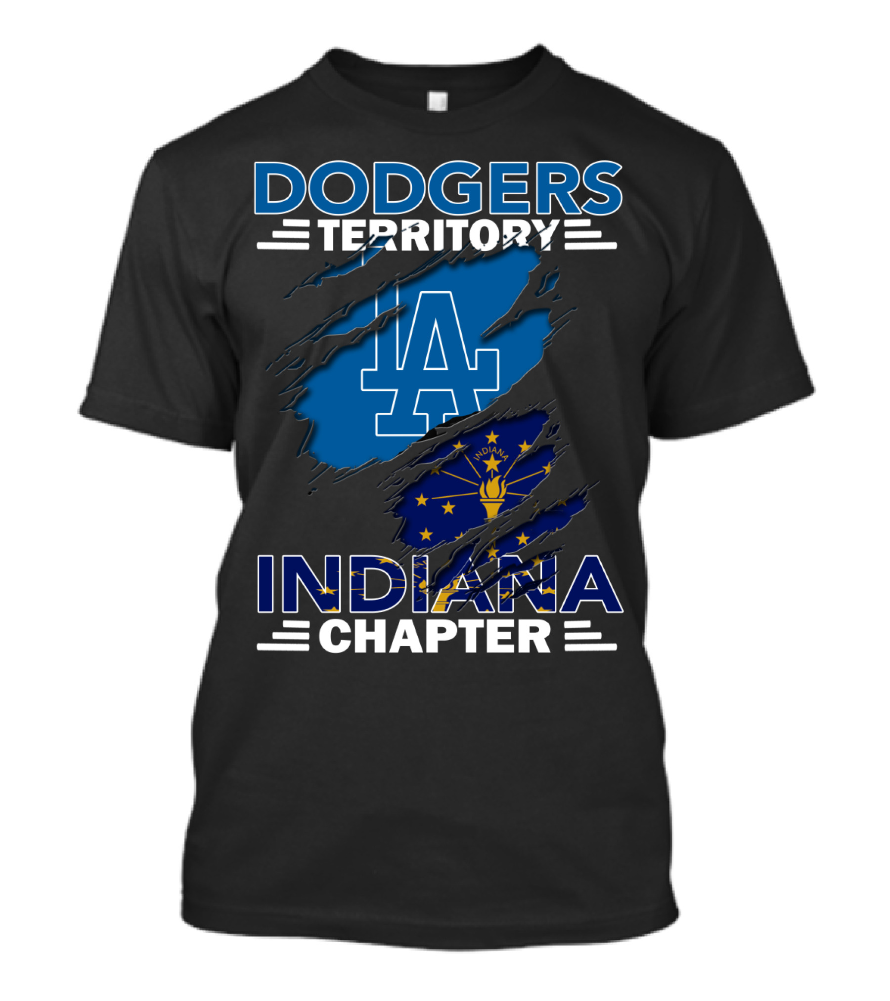 Dodgers Territory Indiana Chapter LA Logo Indiana Flag T-Shirt