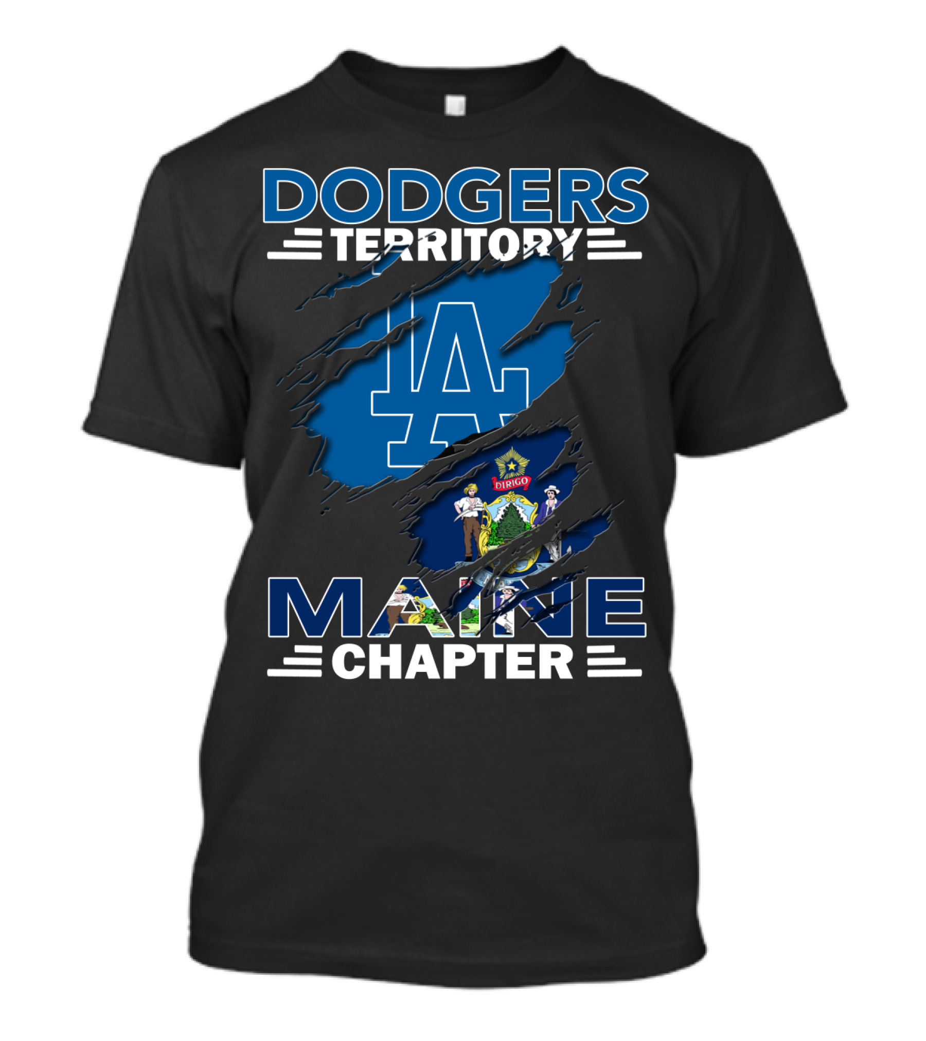 Dodgers Territory Maine Chapter LA Logo State Flag Integration T-Shirt