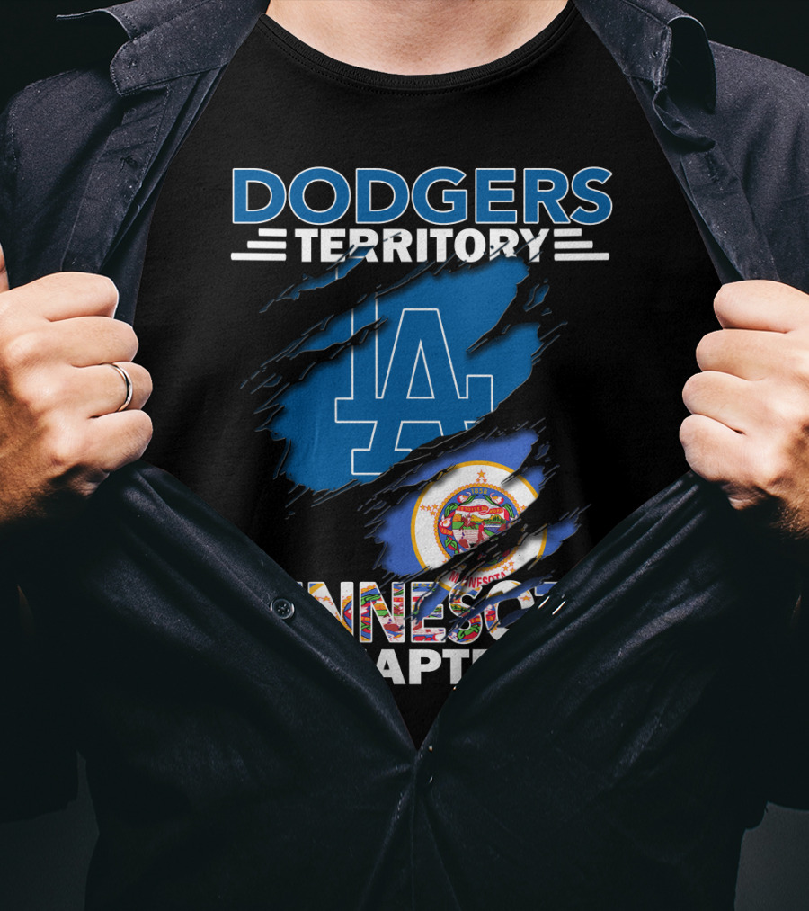 Dodgers Territory Minnesota Chapter LA Logo With Minnesota State Flag Elements T-Shirt