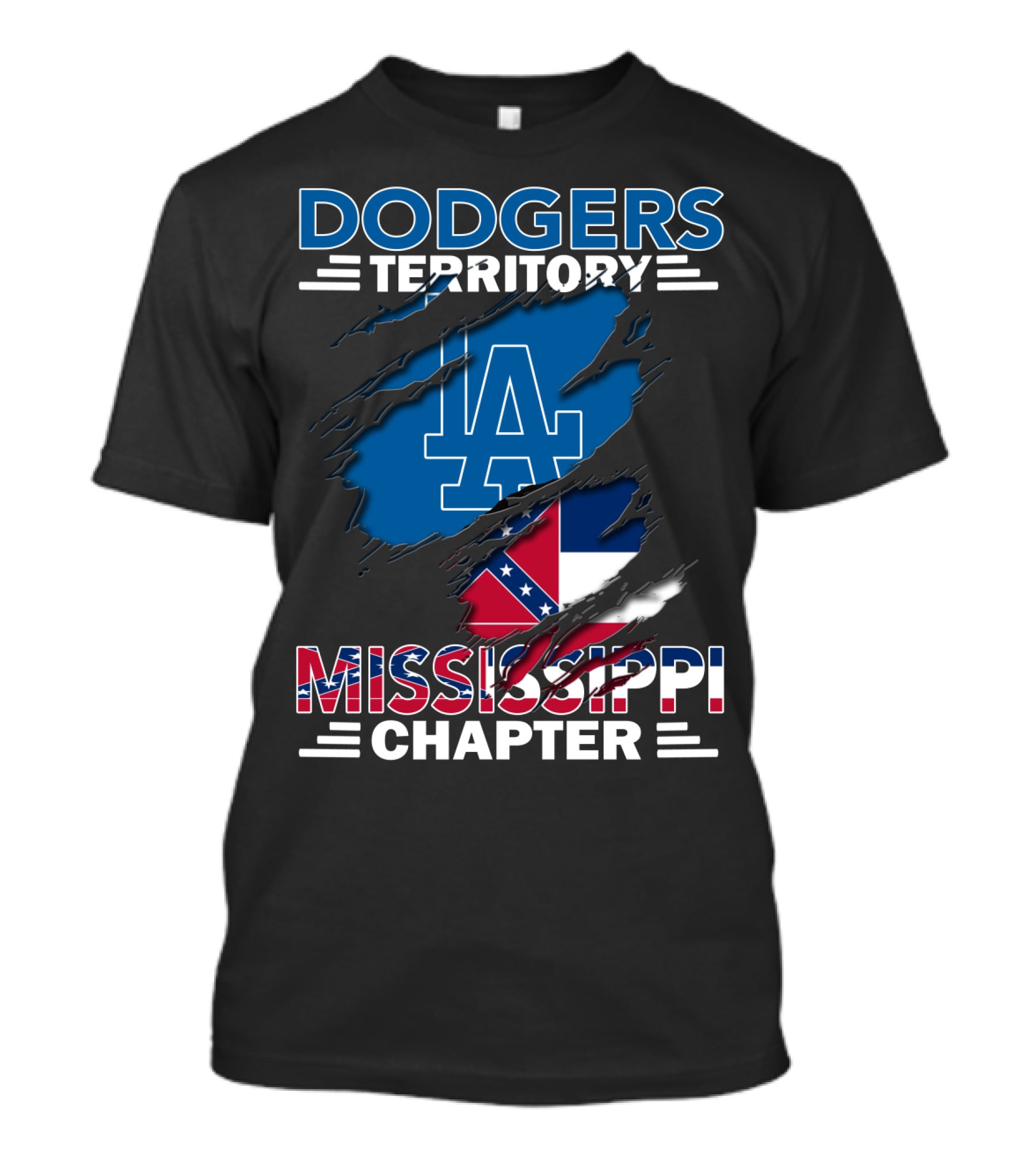 Dodgers Territory Mississippi Chapter LA Logo And Flag Elements T-Shirt