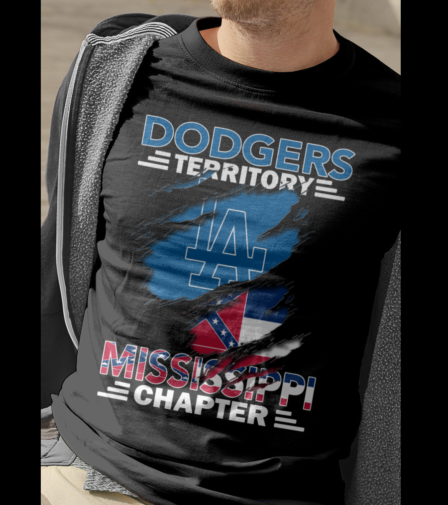 Dodgers Territory Mississippi Chapter LA Logo And Flag Elements T-Shirt