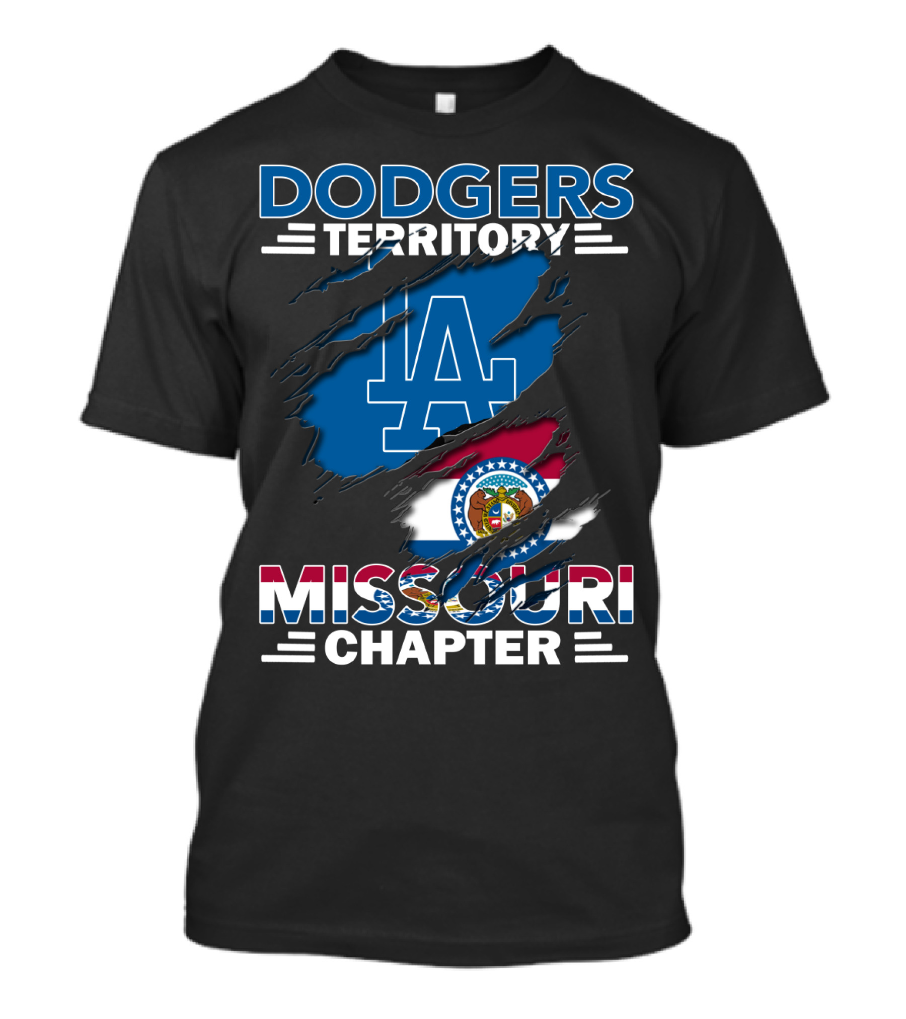 Dodgers Territory Missouri Chapter LA Logo And Missouri Flag T-Shirt