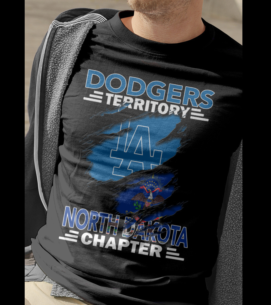 Dodgers Territory North Dakota Chapter LA Logo And State Flag T-Shirt