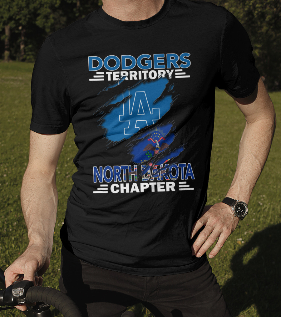 Dodgers Territory North Dakota Chapter LA Logo And State Flag T-Shirt