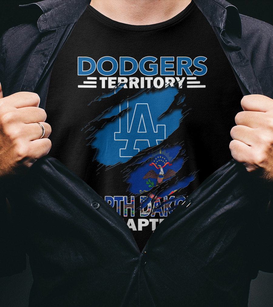 Dodgers Territory North Dakota Chapter LA Logo And State Flag T-Shirt