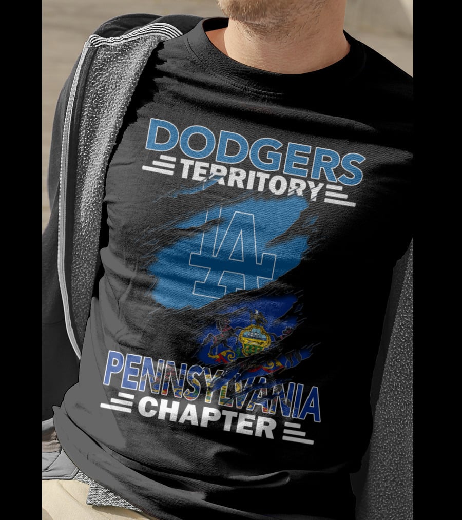 Dodgers Territory Pennsylvania Chapter LA Logo With Pennsylvania State Flag T-Shirt