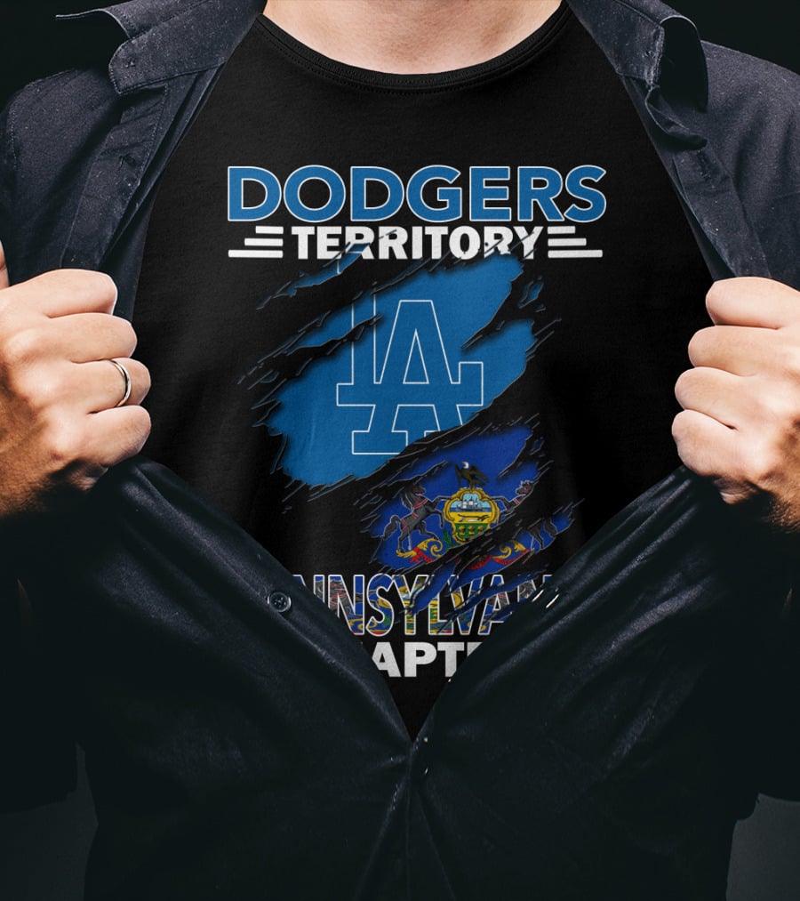 Dodgers Territory Pennsylvania Chapter LA Logo With Pennsylvania State Flag T-Shirt