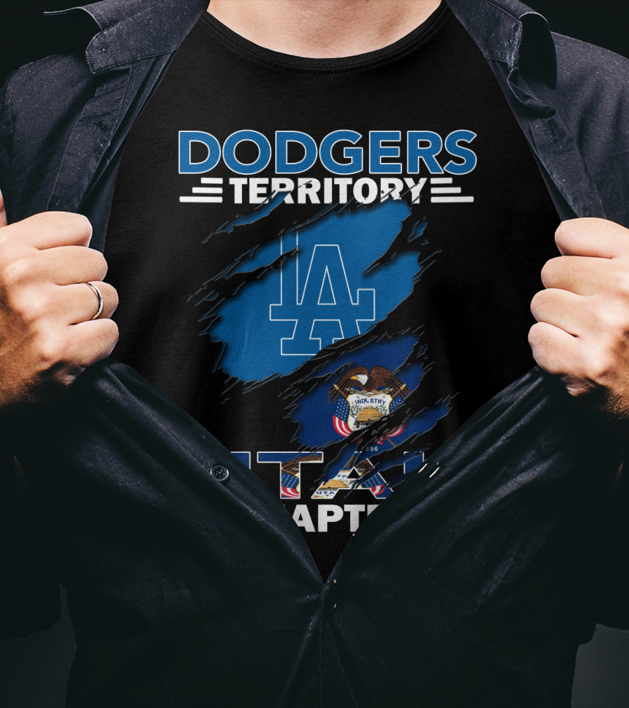 Dodgers Territory Utah Chapter LA Logo And Utah State Flag T-Shirt