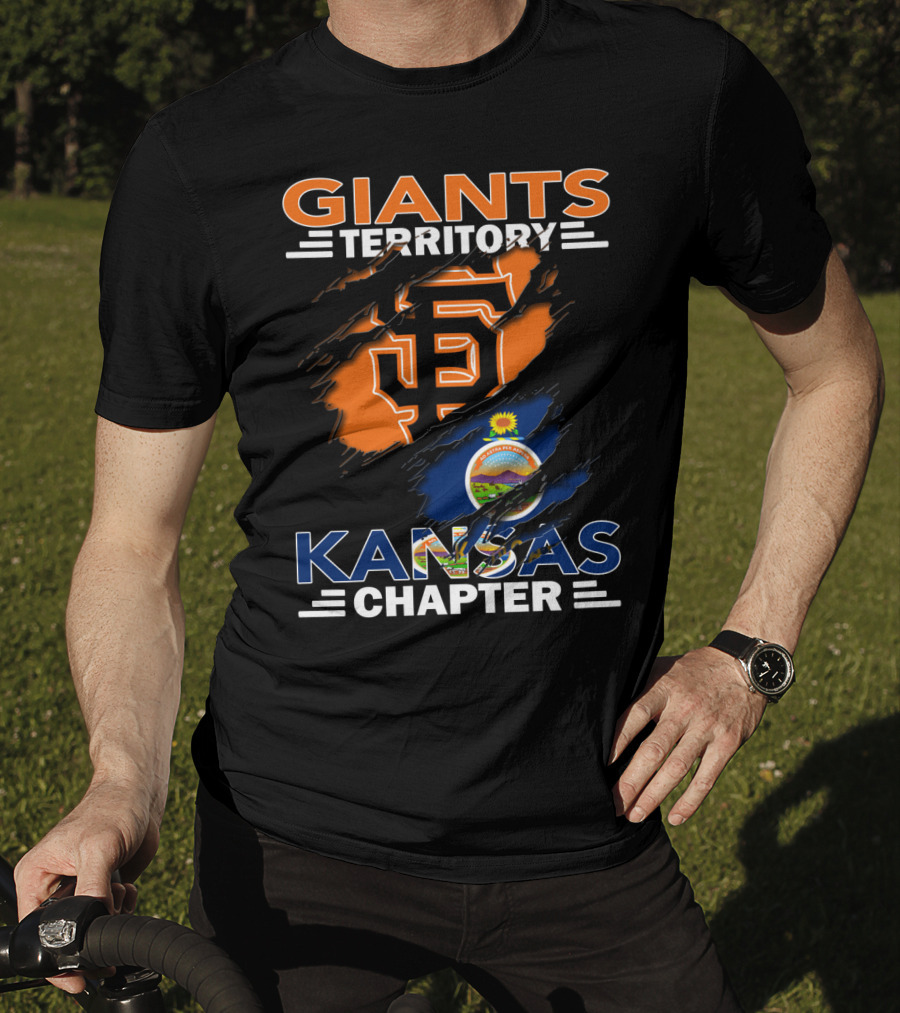 San Francisco Giants Territory Kansas Chapter Logo And Flag Bust T-Shirt
