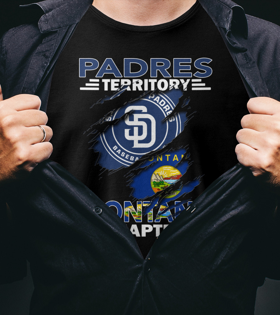 Padres Territory Montana Chapter SD Baseball Logo And Montana Flag Burst T-Shirt