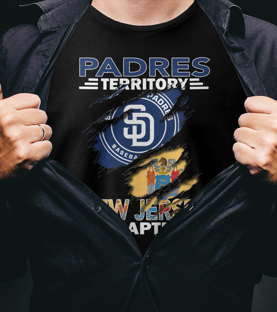 Padres Territory New Jersey Chapter SD Baseball Logo And State Flag Elements T-Shirt