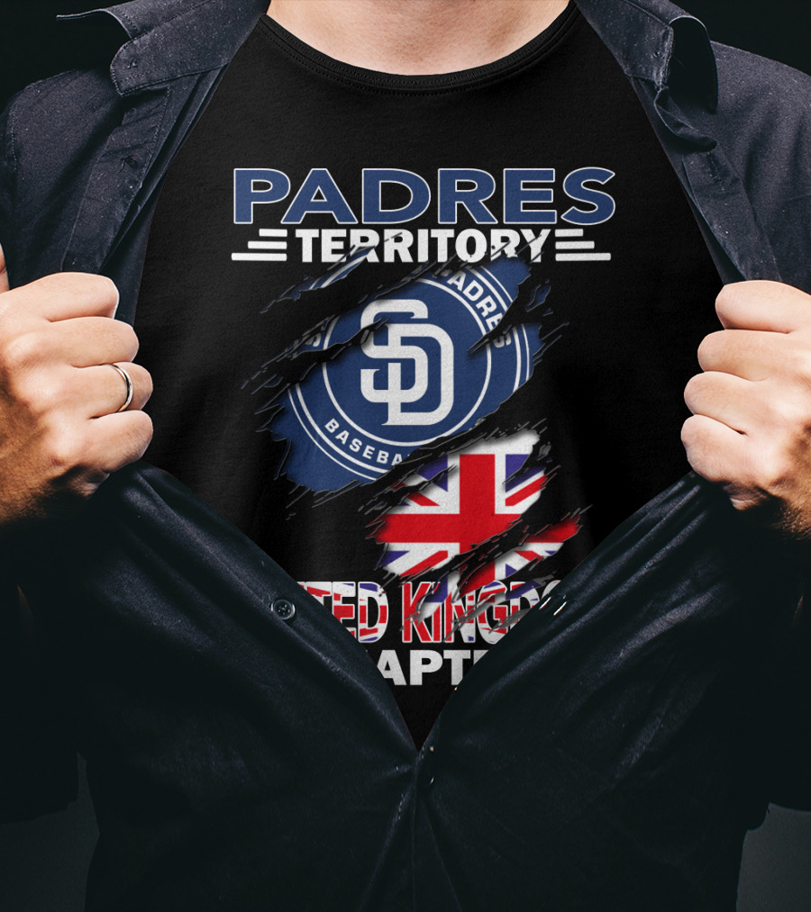 Padres Territory Baseball United Kingdom Chapter With SD Logo And Union Jack T-Shirt