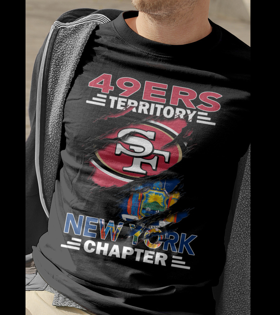 49ers Territory New York Chapter SF Logo With New York Flag Background T-Shirt