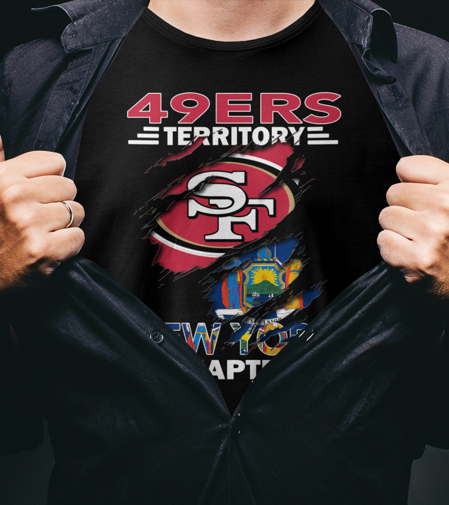 49ers Territory New York Chapter SF Logo With New York Flag Background T-Shirt