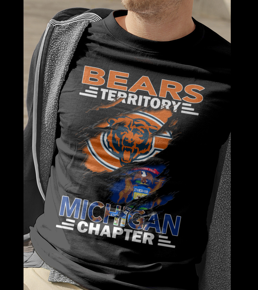 Bears Territory Detroit Michigan Chapter Logo Featuring Bear Mascot And State Flag T-Shirt
