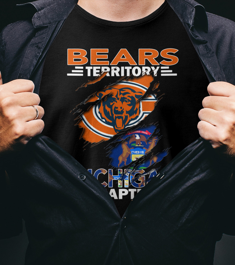 Bears Territory Detroit Michigan Chapter Logo Featuring Bear Mascot And State Flag T-Shirt