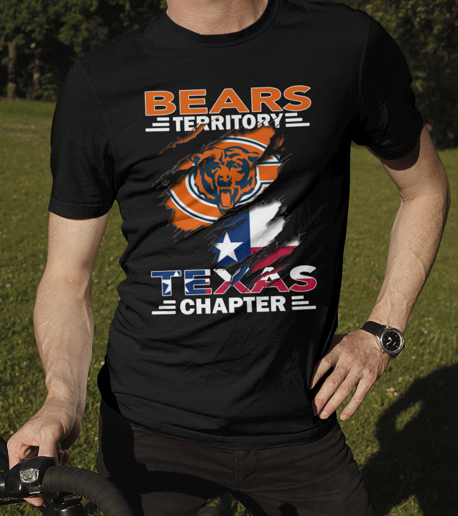Bears Territory Texas Chapter Chicago Bears Logo Ripped Texas Flag T-Shirt