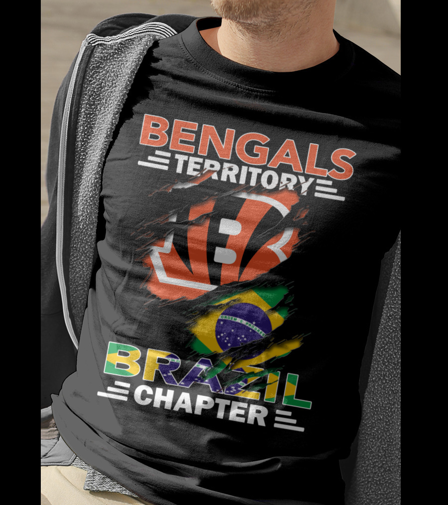 Bengals Territory Brazil Chapter NFL Fan Club Brazilian Flag And Football T-Shirt