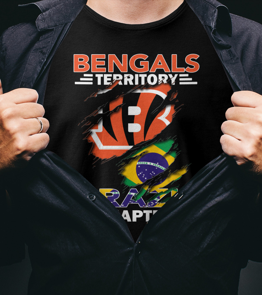 Bengals Territory Brazil Chapter NFL Fan Club Brazilian Flag And Football T-Shirt