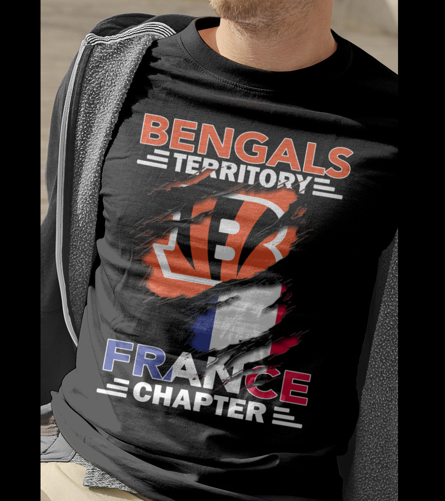Bengals Territory France Chapter Iconic B Logo With Tricolor Flag T-Shirt