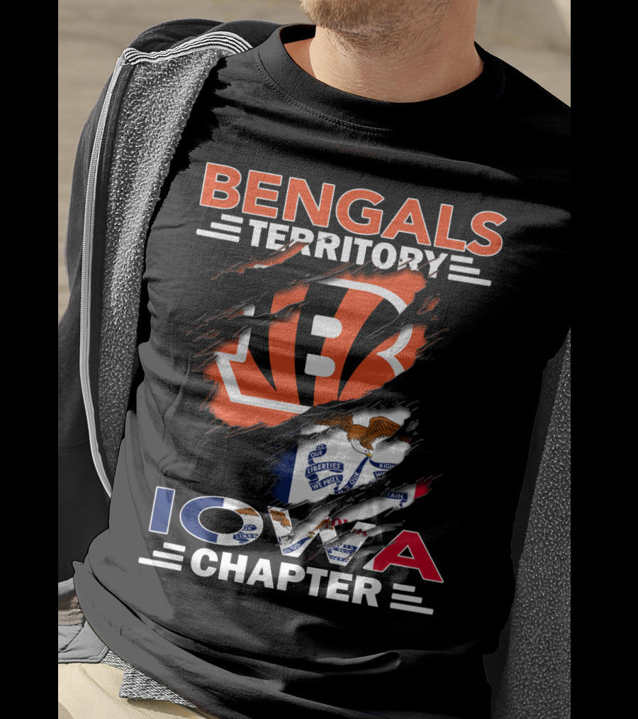 Bengals Territory Iowa Chapter With Cincinnati Bengals Logo And Iowa Flag Elements T-Shirt