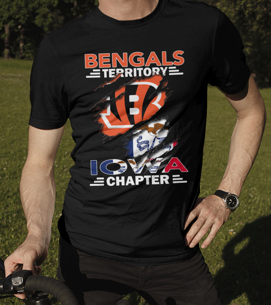 Bengals Territory Iowa Chapter With Cincinnati Bengals Logo And Iowa Flag Elements T-Shirt