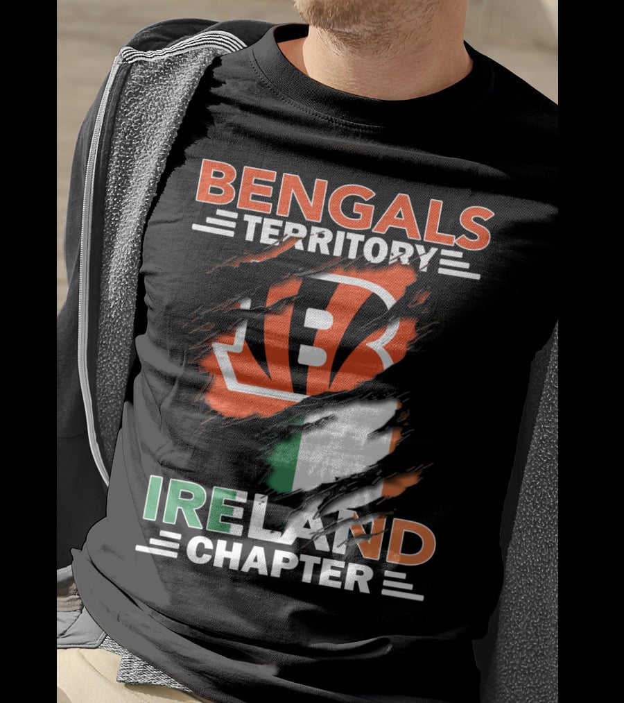Bengals Territory Ireland Chapter Logo With Irish Flag And Team Emblem T-Shirt