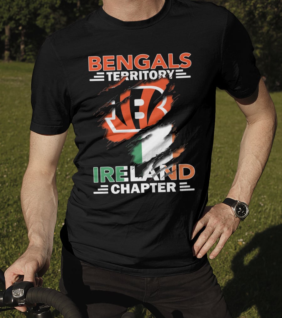 Bengals Territory Ireland Chapter Logo With Irish Flag And Team Emblem T-Shirt