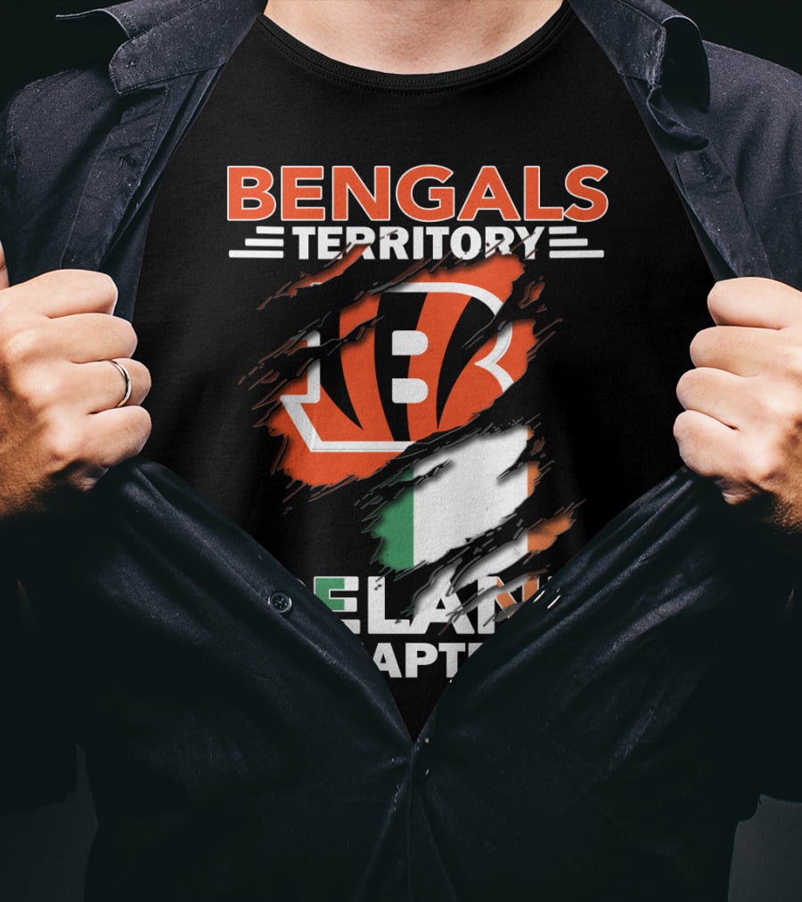 Bengals Territory Ireland Chapter Logo With Irish Flag And Team Emblem T-Shirt