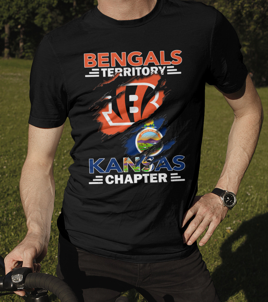 Bengals Territory Kansas Chapter Logo With State Flag Background T-Shirt