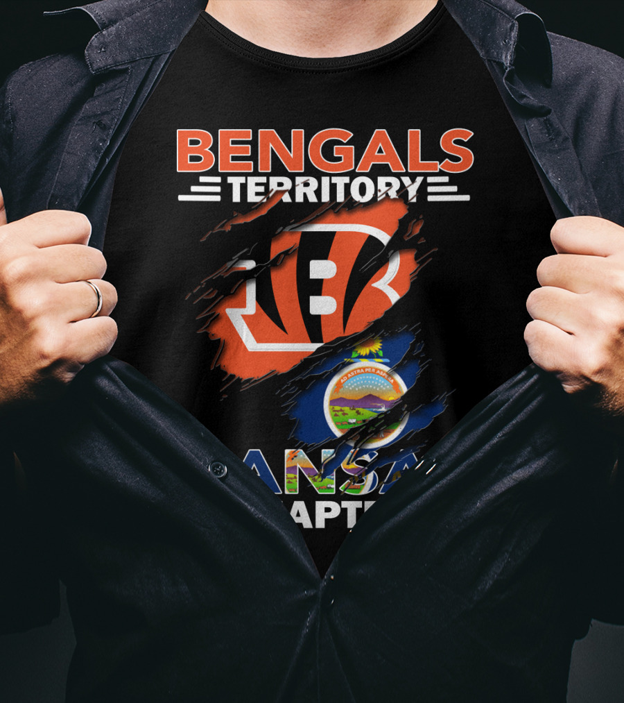 Bengals Territory Kansas Chapter Logo With State Flag Background T-Shirt
