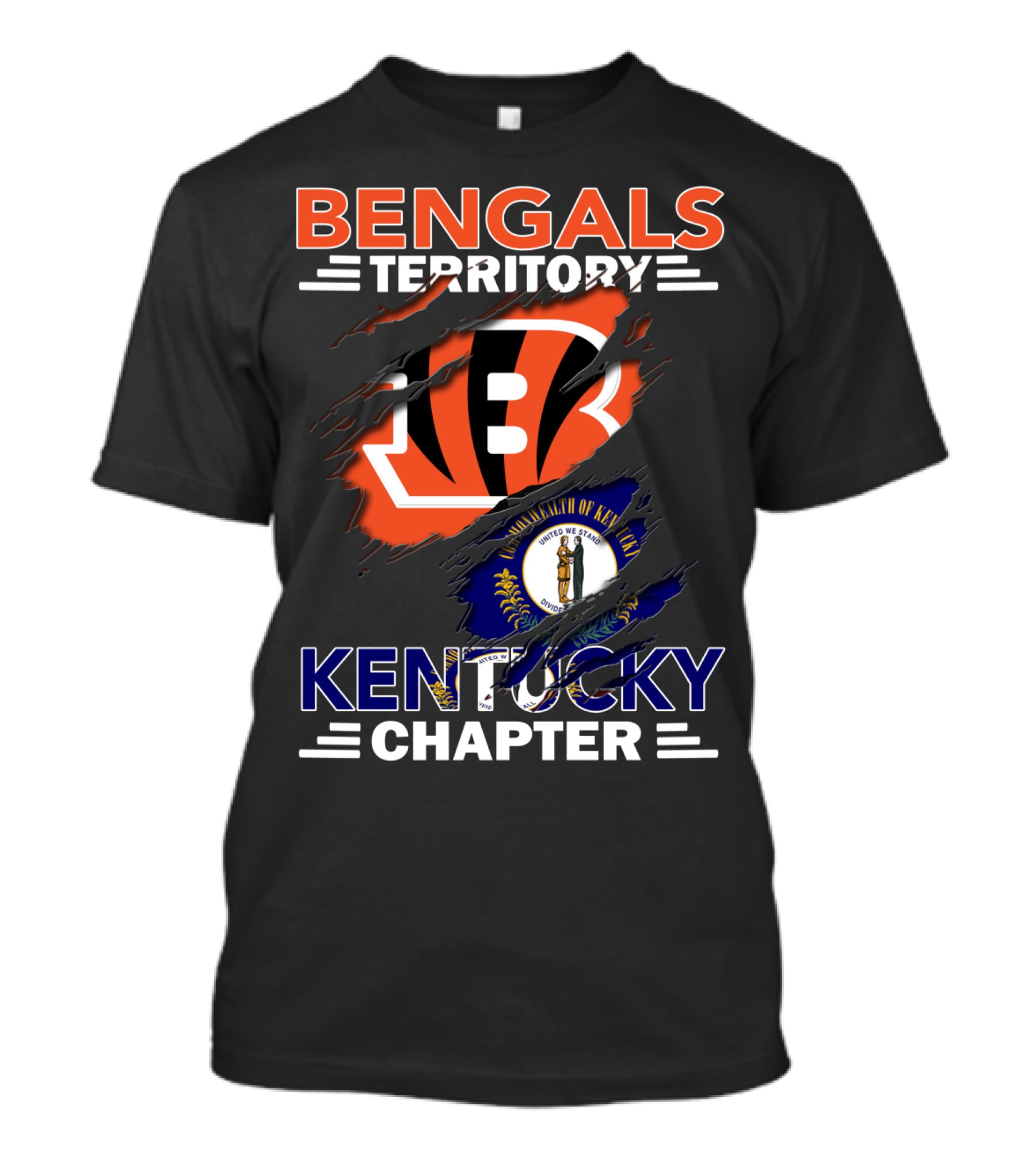 Bengals Territory Kentucky Chapter Ripped Logo With State Flag T-Shirt