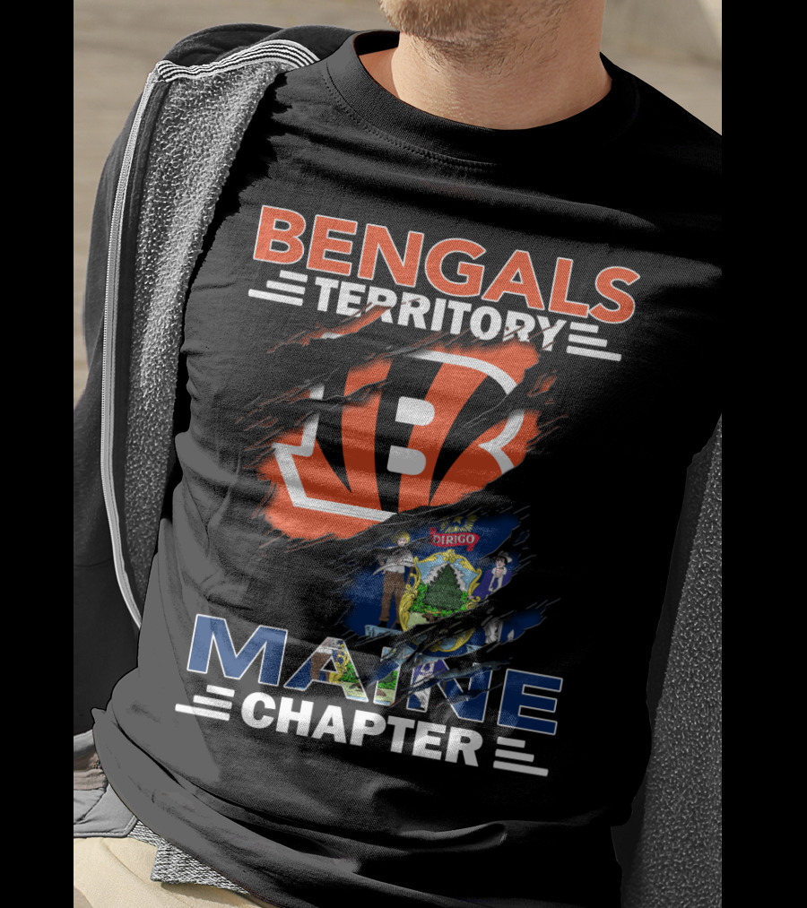 Bengals Territory Maine Chapter Rip Design With Maine State Flag And Cincinnati Bengals T-Shirt
