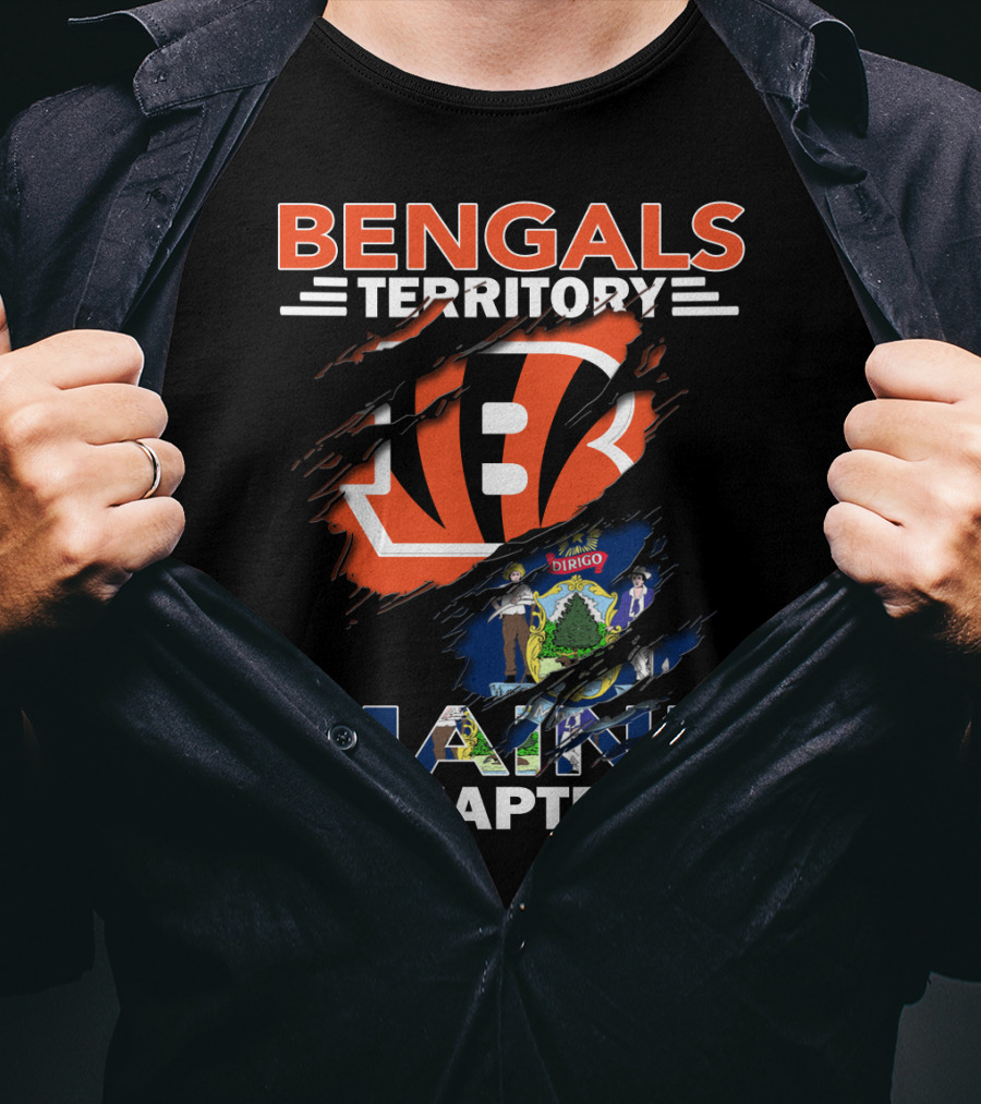 Bengals Territory Maine Chapter Rip Design With Maine State Flag And Cincinnati Bengals T-Shirt