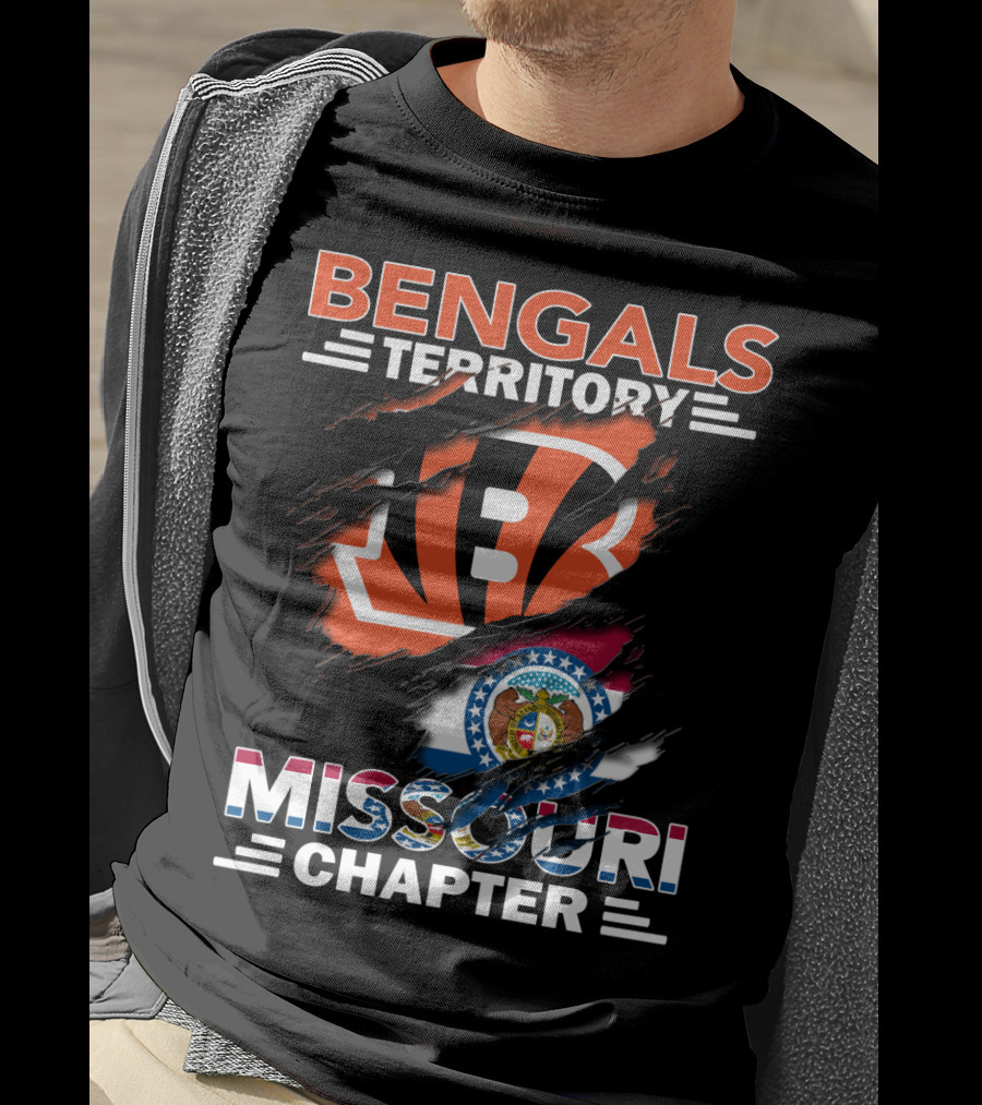 Bengals Territory Missouri Chapter With Torn Logo And State Flag T-Shirt