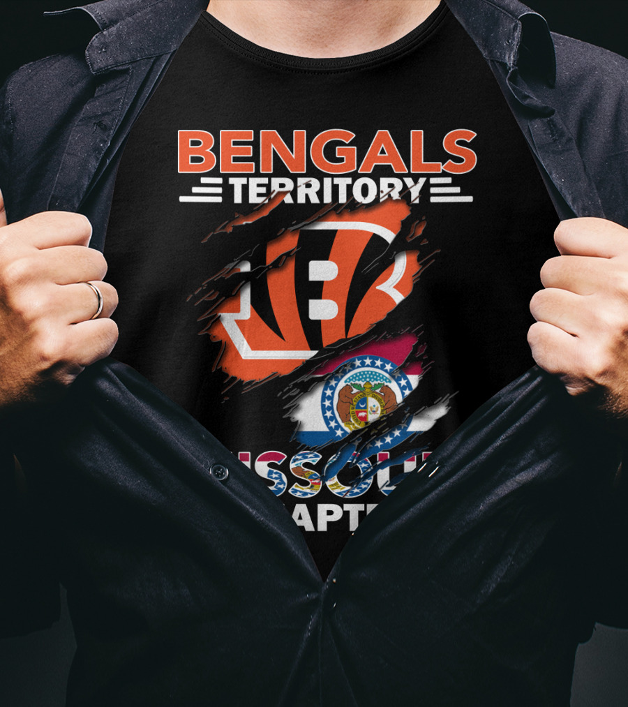 Bengals Territory Missouri Chapter With Torn Logo And State Flag T-Shirt