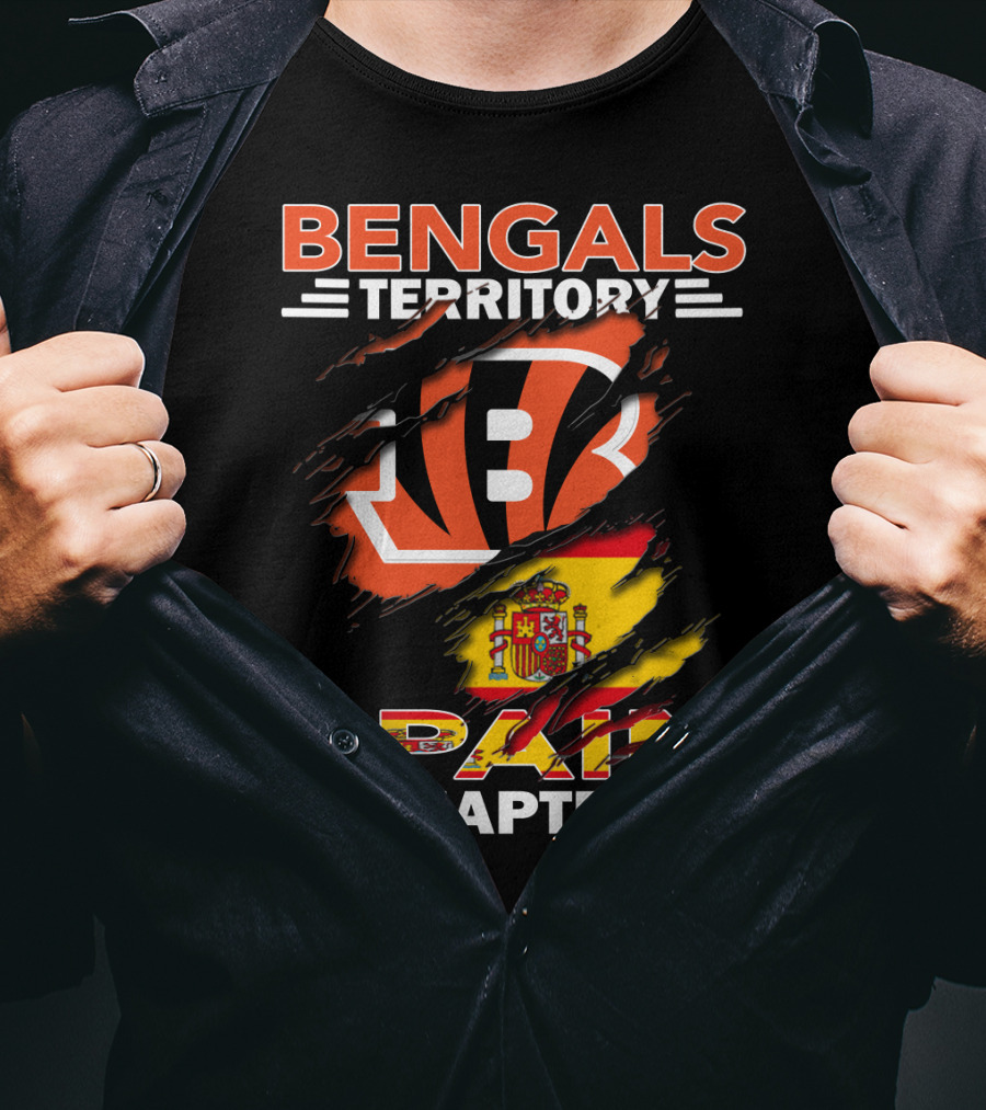 Bengals Territory Spain Chapter Logo With Spanish Flag Background T-Shirt